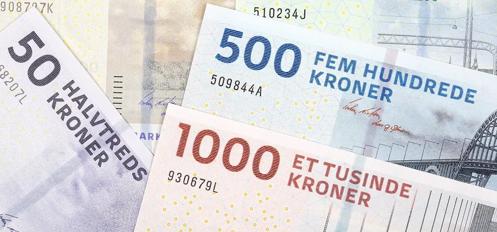 Forskellige pengesedler er vist.