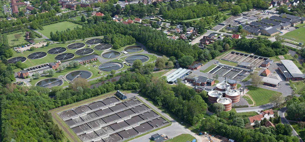 Luftfoto af Ejby Mølle renseanlæg i Odense