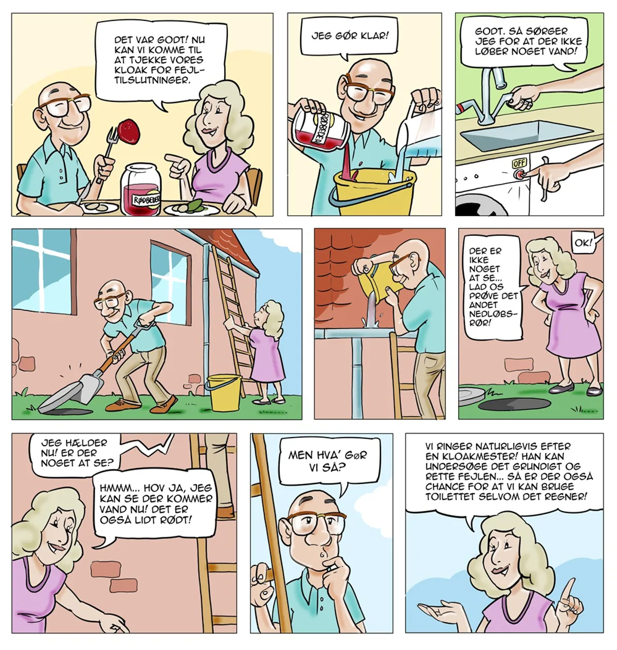 Tegneserie om fejltilslutninger til kloakken